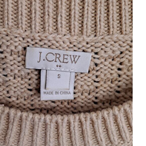 J. Crew Tan Cable Knit Crew Neck Long Sleeve Sweater Size Small - Picture 3 of 7